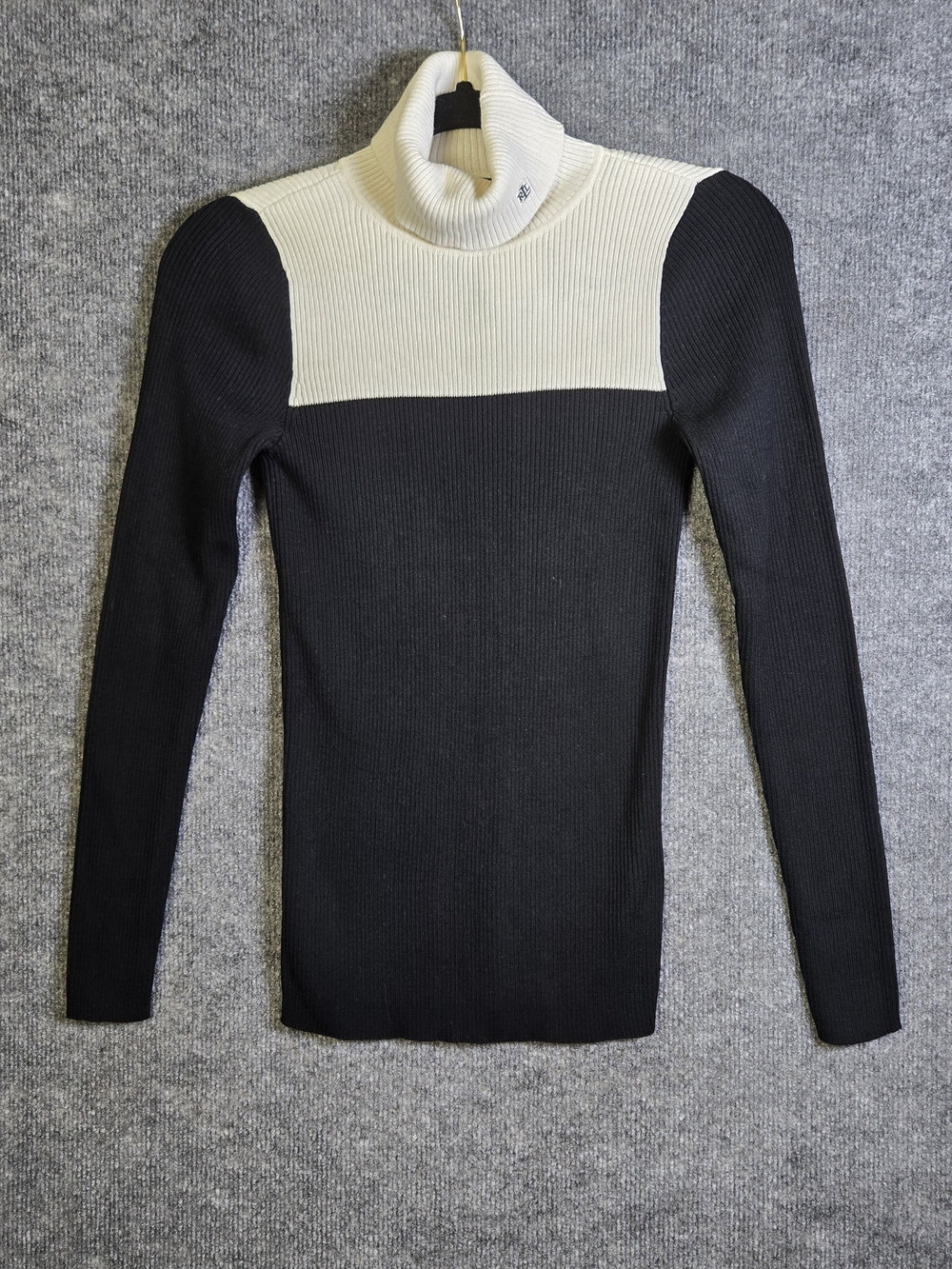 Lauren Ralph Lauren Sweater Womens XS Black Ivory Turtleneck Ribbed 90s New